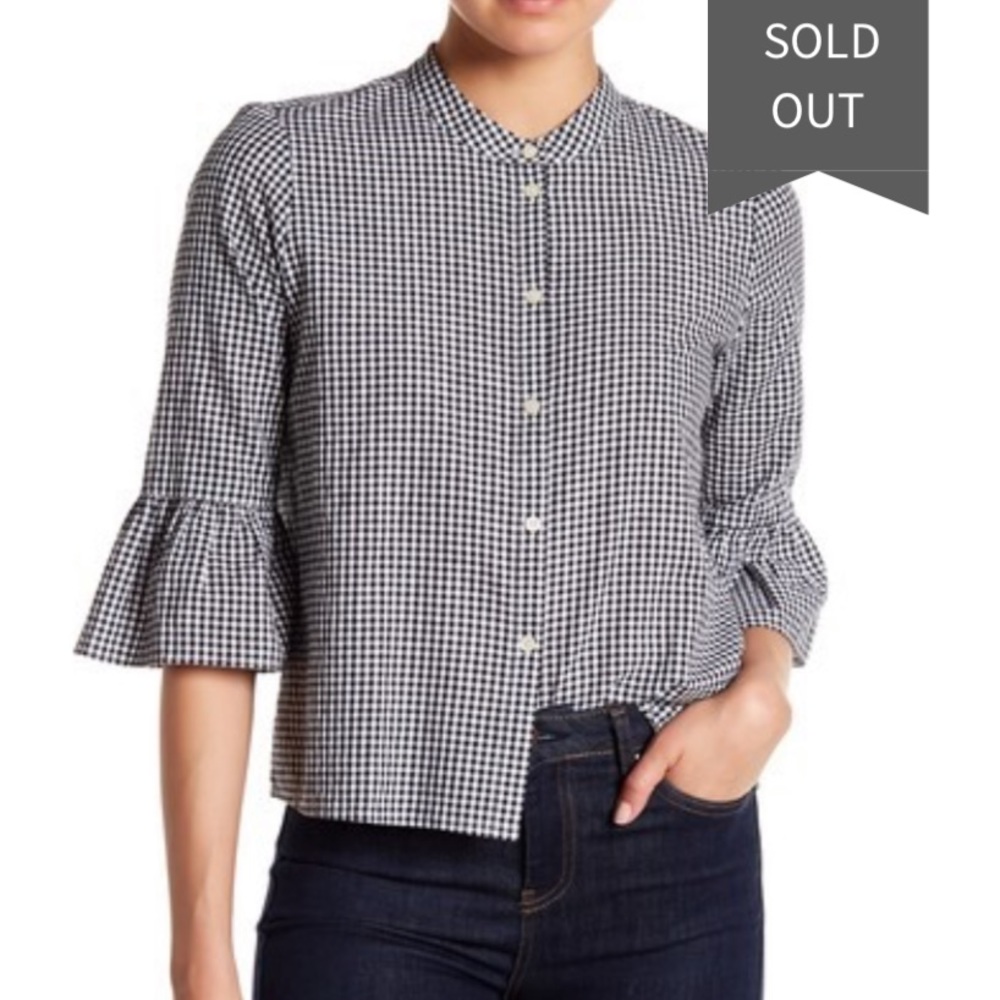 Madewell Gingham Bell Sleeve Button Down Shirt